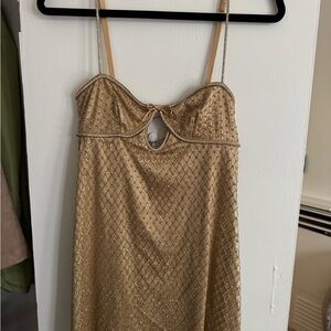 For Love And Lemons Gold Dress with Rhinestone Detail
